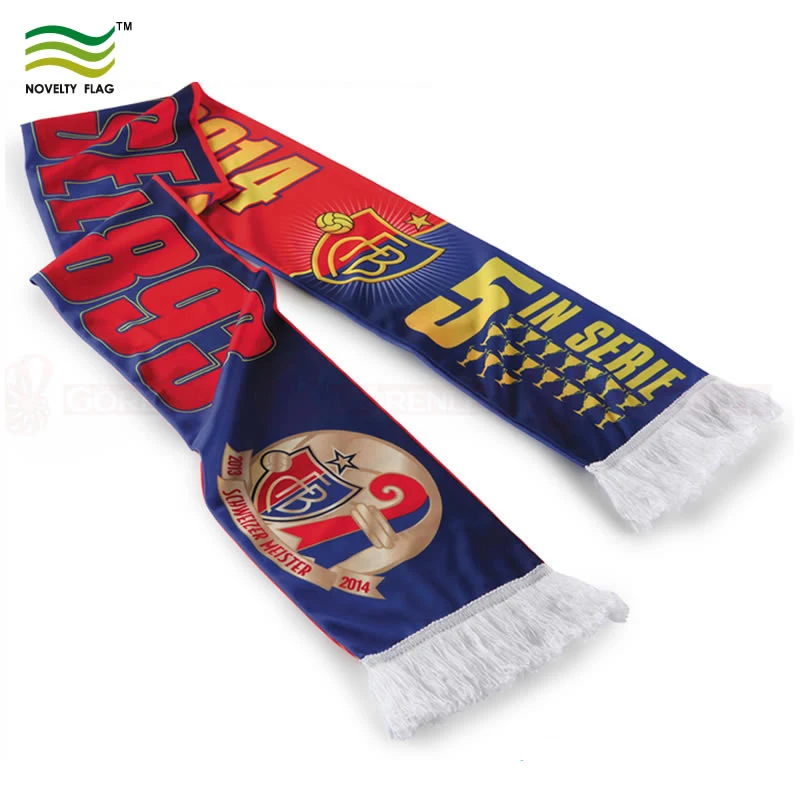 Custom Printed 100% Acrylic Knitted Jacquard Half and Half Football Fan Supporter Silk Satin Fashion Long Scarf