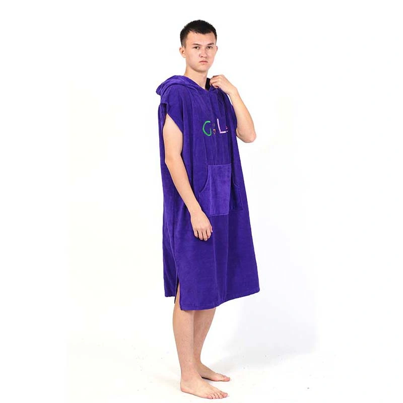 OEM Wholesale Custom 100% Cotton Blue Poncho Surf Hooded Towel Changing Robe