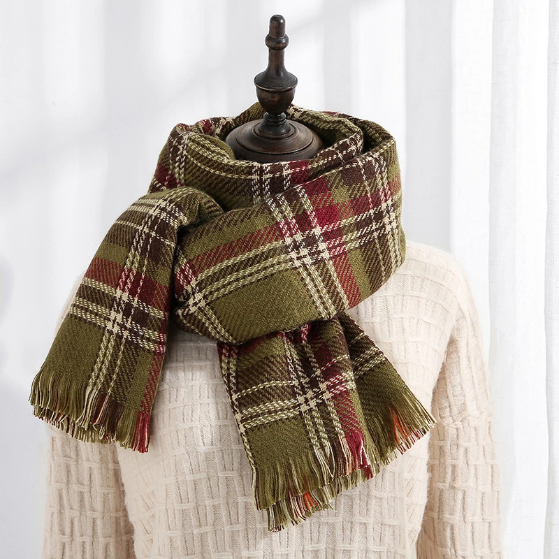 Double-Sided Plaid Multi-Color Winter Cashmere Tassel Classic Retro Polyester Cotton Lady Scarf