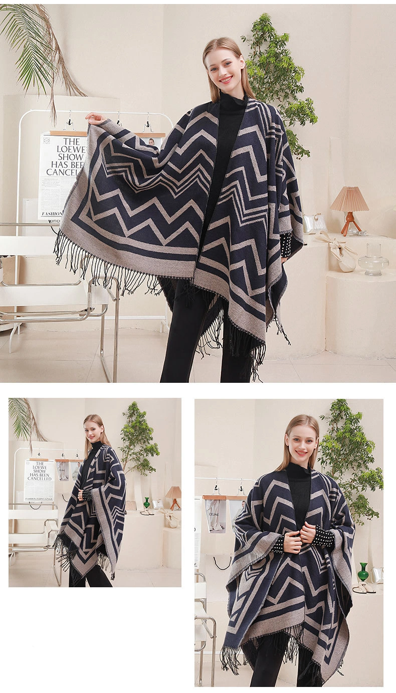 Winter Scarf Shawl Tassel Big Wave Warm Thick Split Cape Poncho