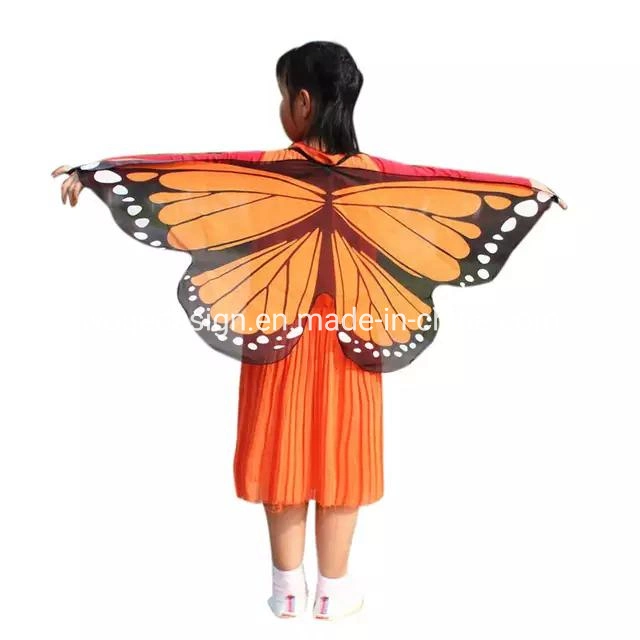 Kid Wider Wing Halloween Party Wraps Costumes Cape Dress Accessory Print Chiffon Polyester Butterfly Shawls for Dancing Cosplay