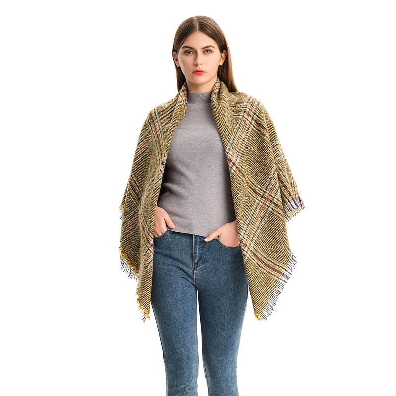 Custom Oversized Stylish Ladies Checked Square Scarf with Tassels