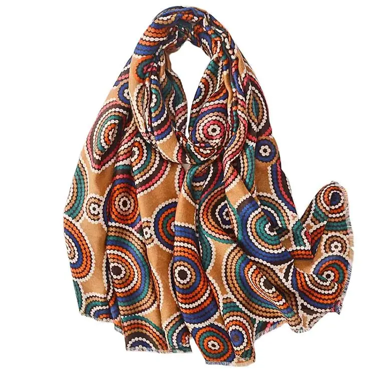 Wishes Scarf Concentric Circle Abstract Print Warm Scarf Retro Turban Ladies Casual Sun Shawl