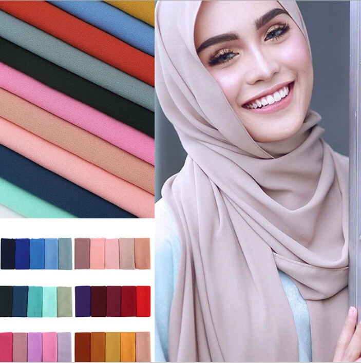 Cheap Arab Pure Color Shawl Long Scarf Muslim Chiffon Hijab Scarf