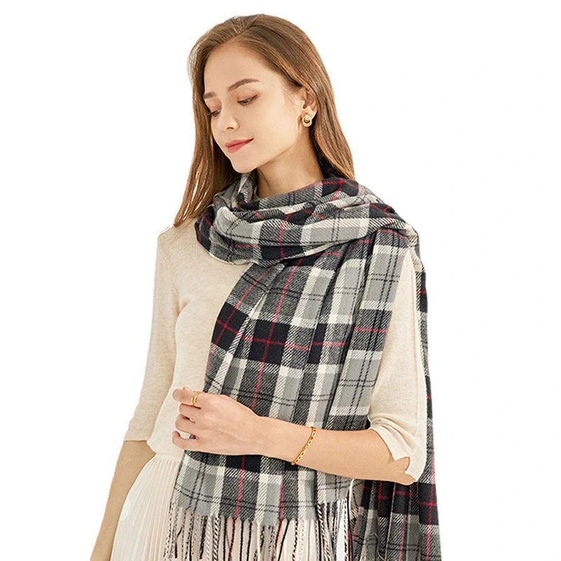 Womens Warm Winter Scarves Classic Tassel Plaid Scarf Big Tartan Scarves Tartan Shawls Wraps