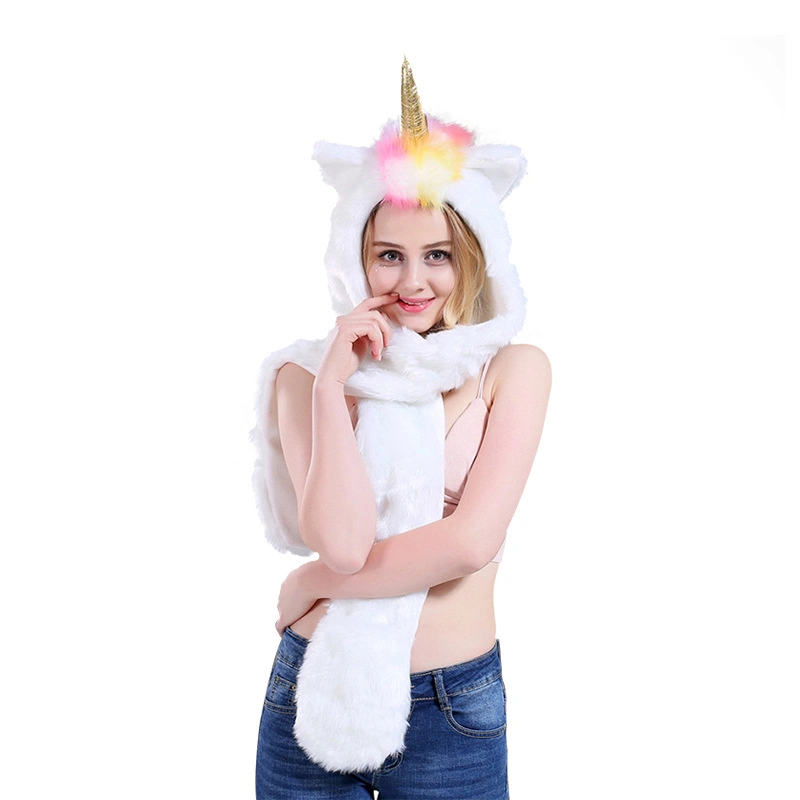 Furry Hoodie Flashing Control LED Light Unicorn Hat Scarf