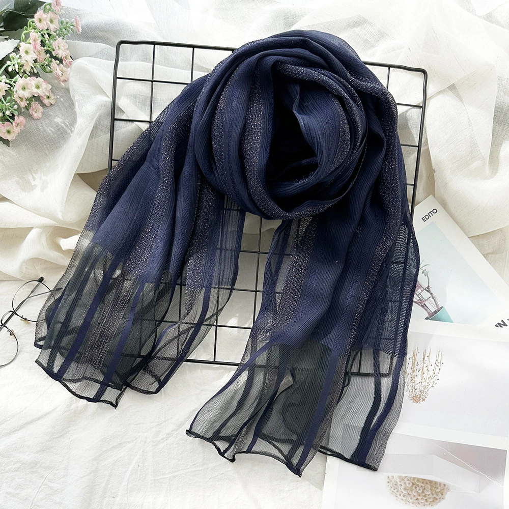 New Korean Pure Silk Acrylic Fiber Hijab Women&prime;s Long Scarf Fashion Autumn Sunscreen Shawl and Scarves