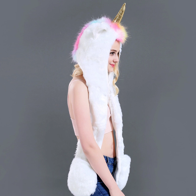 Furry Hoodie Flashing Control LED Light Unicorn Hat Scarf