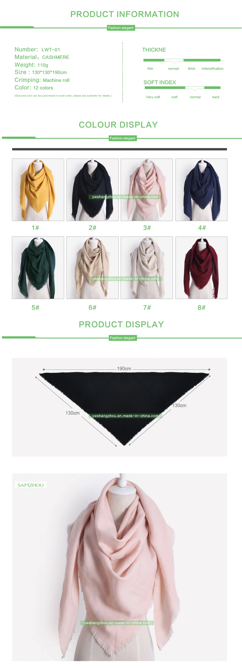 Fashion Cashmere Triangle Scarf Long Plain Lady Soft Shawl Winter