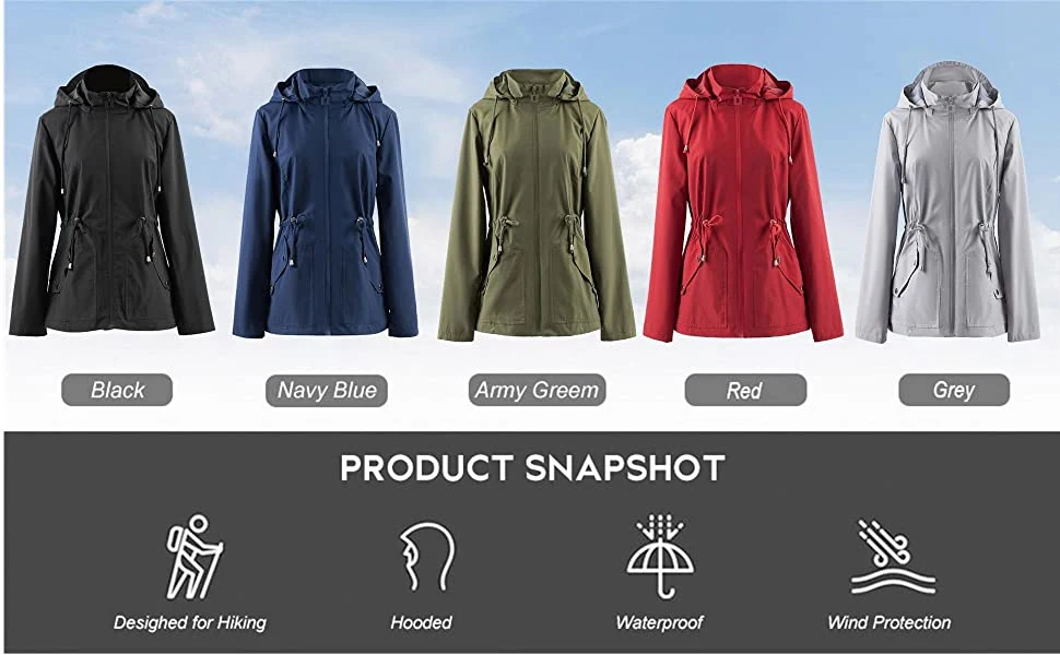 Manufacturer China Women Lightweight Breathable Raincoat Active Outdoor Windproof Jacket Poncho Adjustable Lined Hooded
