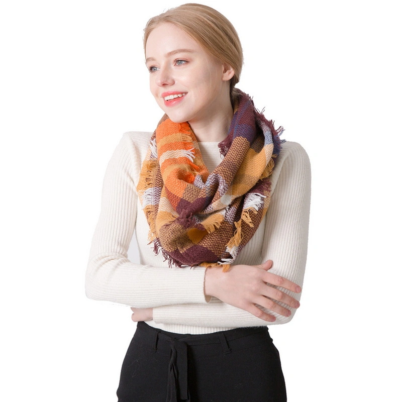 Hot Sale Custom Stylish Women Plaid Knitted Infinity Scarf