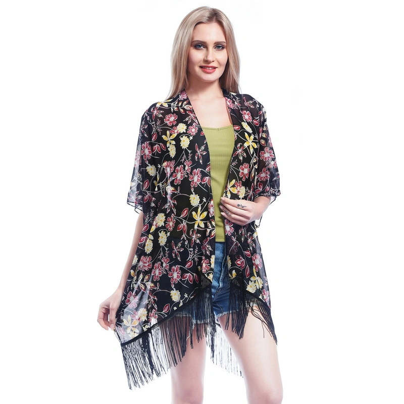 Wholesale Custom Ladies Summer Chiffon Poncho with Tassels