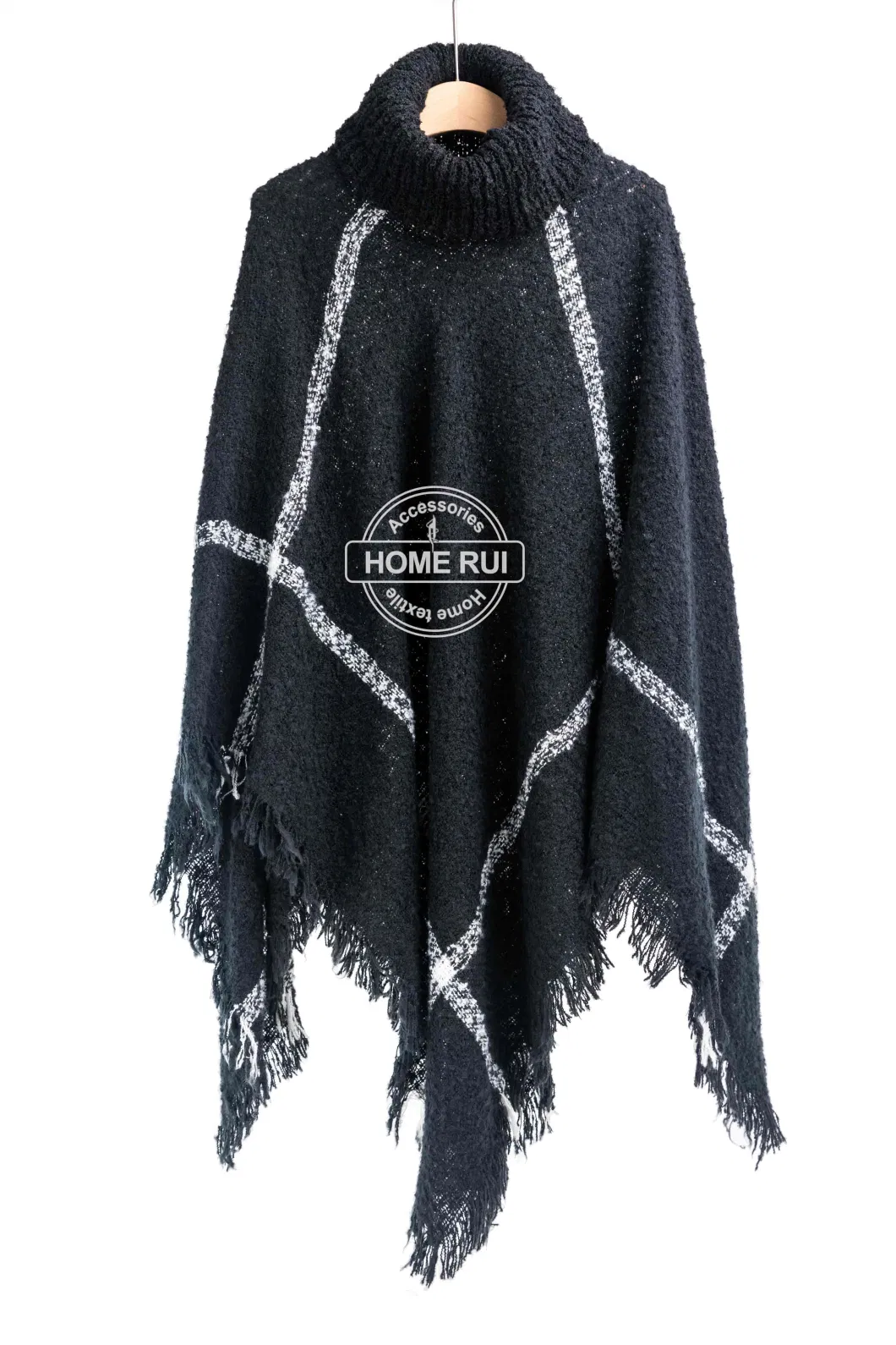 Supplier Outfit Fall Winter Lady Fashion Woven Plus Batwing Classic Knitted Block Tassel Wraps Nova Scottish Plaid Checks Sweater Poncho Cape High Neck Cloack