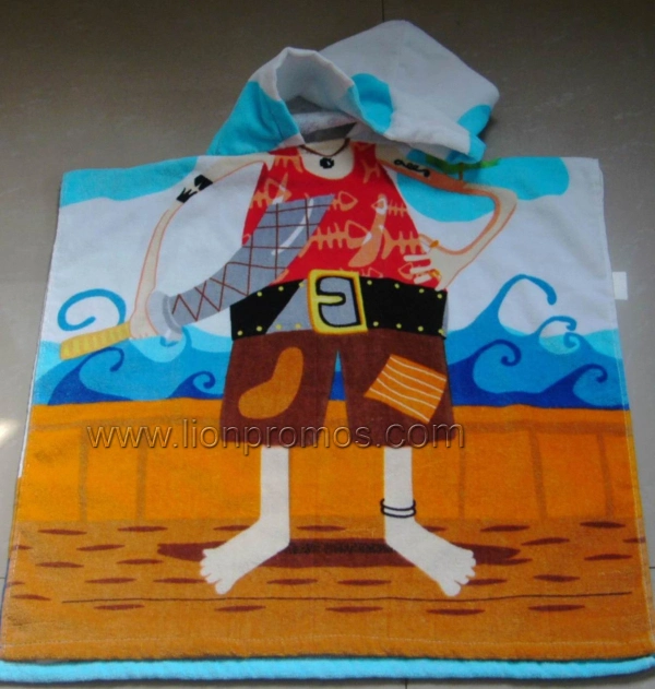 Summer Beach Gifts Cotton Terry Velvet Children Cartoon Bathing Poncho with Hood