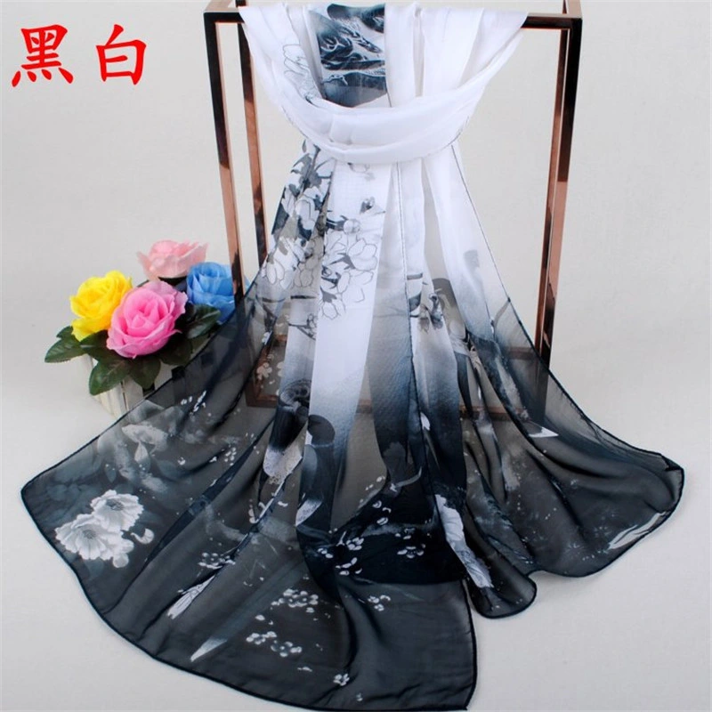 Multifunctional Magpie Floral Printed Scarf Chiffon Long Shawl for Gift