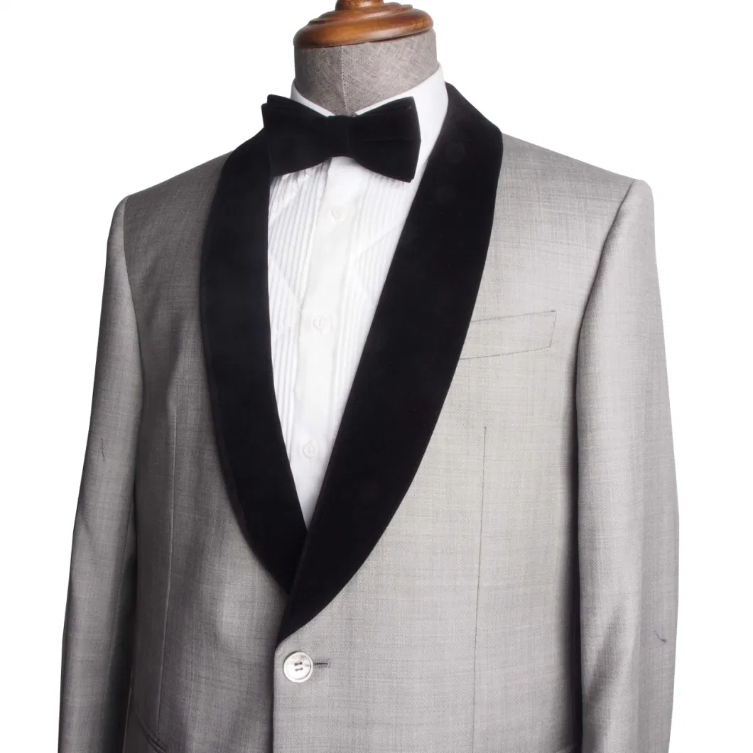 100% Wool Grey Modern Men&prime; S Suit Black Plain Business Coat