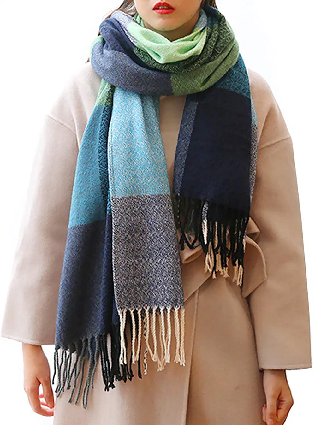 Women&prime;s Long Plaid Blanket Chunky Oversized Winter/Fall Warm Scarf Big Tartan Scarves Wrap Shawl