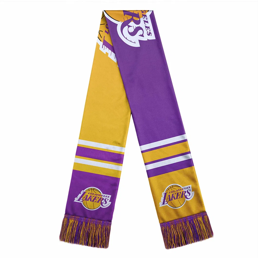 Custom Printed 100% Acrylic Knitted Jacquard Half and Half Football Fan Supporter Silk Satin Fashion Long Scarf