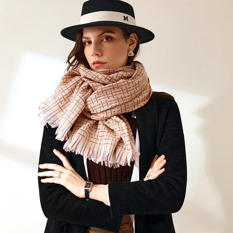 Fashion Winter Fresh and Sweet Cashmere New Style Light Striped Plaid Fringed Lady Scarf