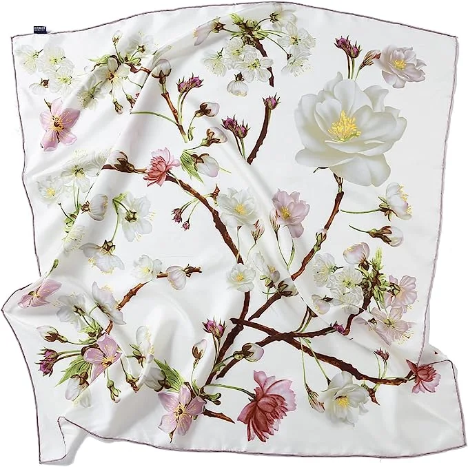 Custom 50X50cm Square Silk Satin Scarf with Floral Pattern
