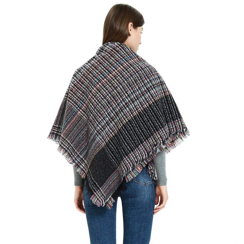 Winter Women Stylish Plaid Square Scarf with Fringe