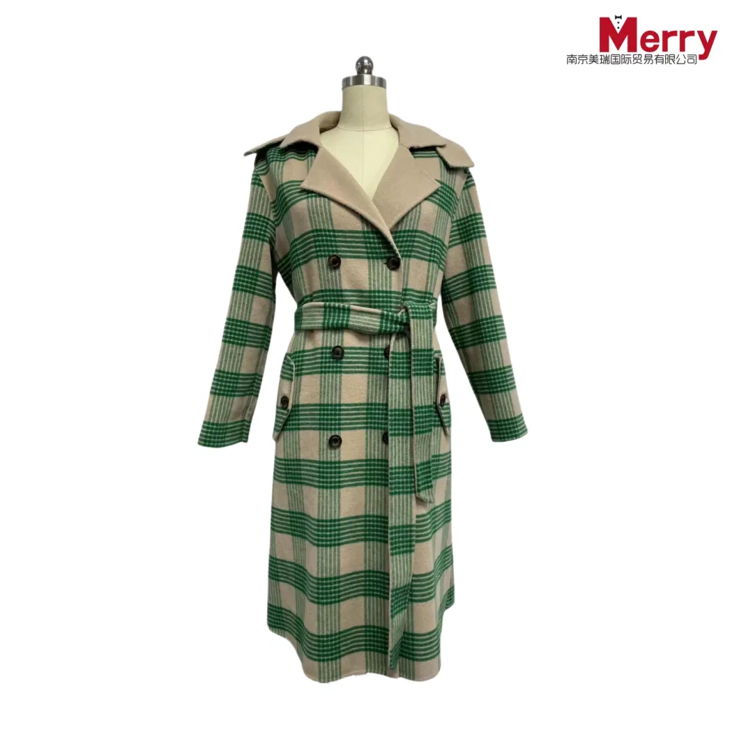 Wholesale Winter Women Lapel Collar Long-Sleeved Double Wool Wear Hand Made Fashion Trench Coat