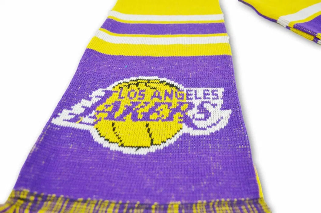 Custom Printed 100% Acrylic Knitted Jacquard Half and Half Football Fan Supporter Silk Satin Fashion Long Scarf