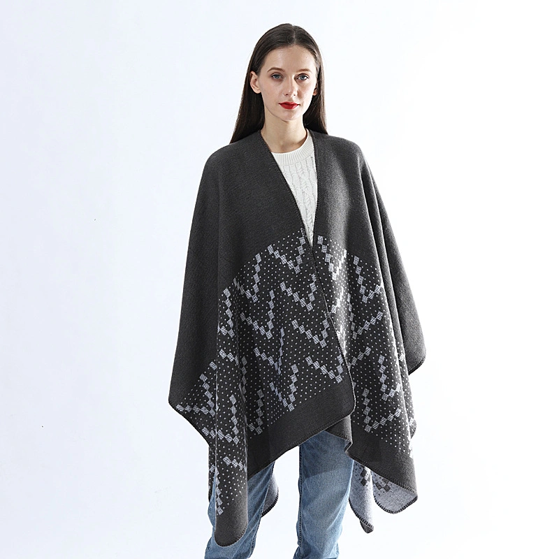 Fashion New latest Z Jacquard Print Pattern Black Women Poncho Cape