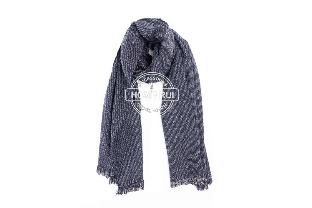 Fashion Accessory Men Winter Navy Acrylic Woven Fringe Plain Jacquard Brushed Long Scarf