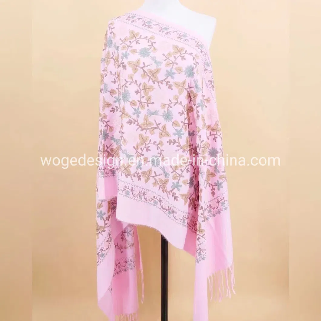 Factory Wholesale Pakistan Woman Dress Clothing Scarf Embroidered Floral Pashmina Shawls