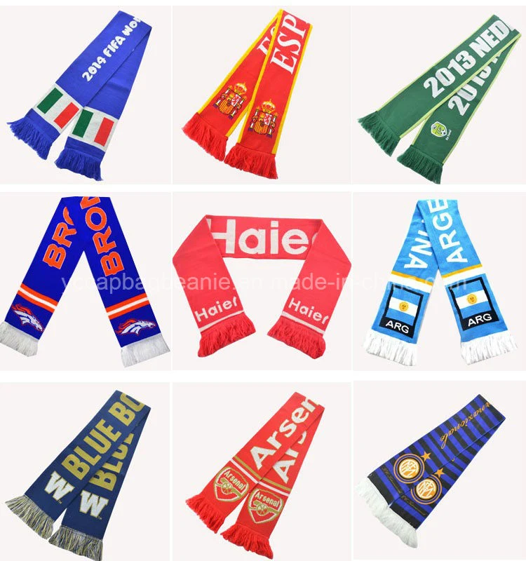 Customized Unisex Jacquard Acrylic Knitted Sports Soccer Football Fans Scarf