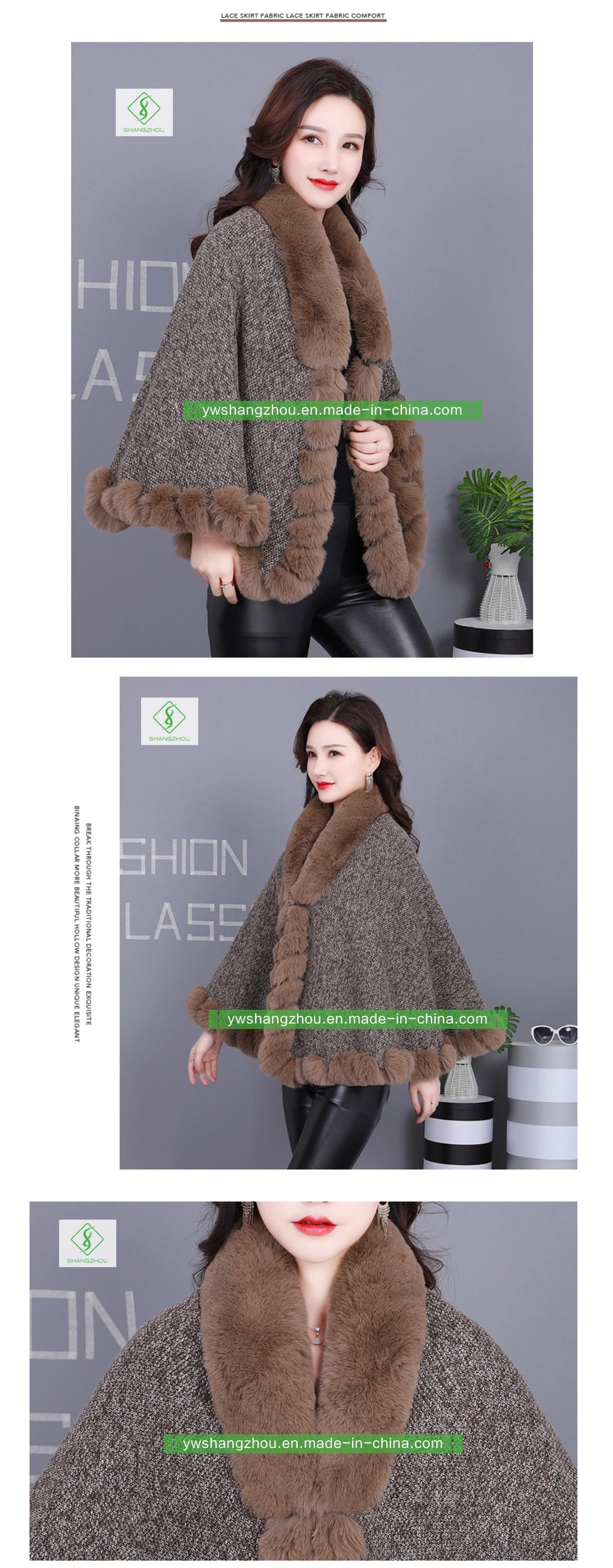 European Lady Fashion Fur Cloak Sleeveless Thickened Cape Shawl Coat