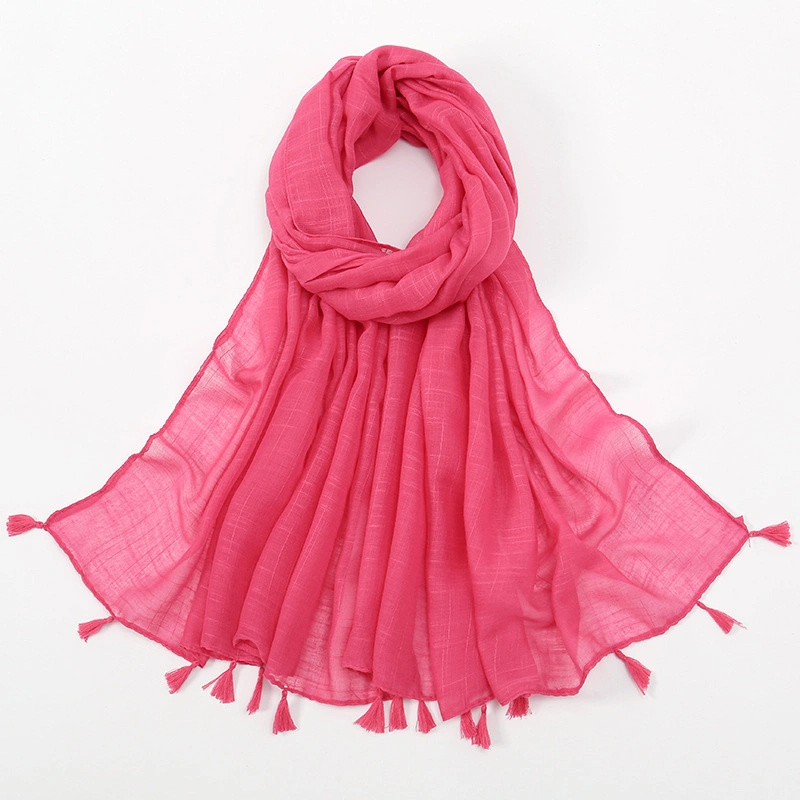High Quality Solid Plain Bamboo Cotton Blend Four Sides with Tassel Scarf