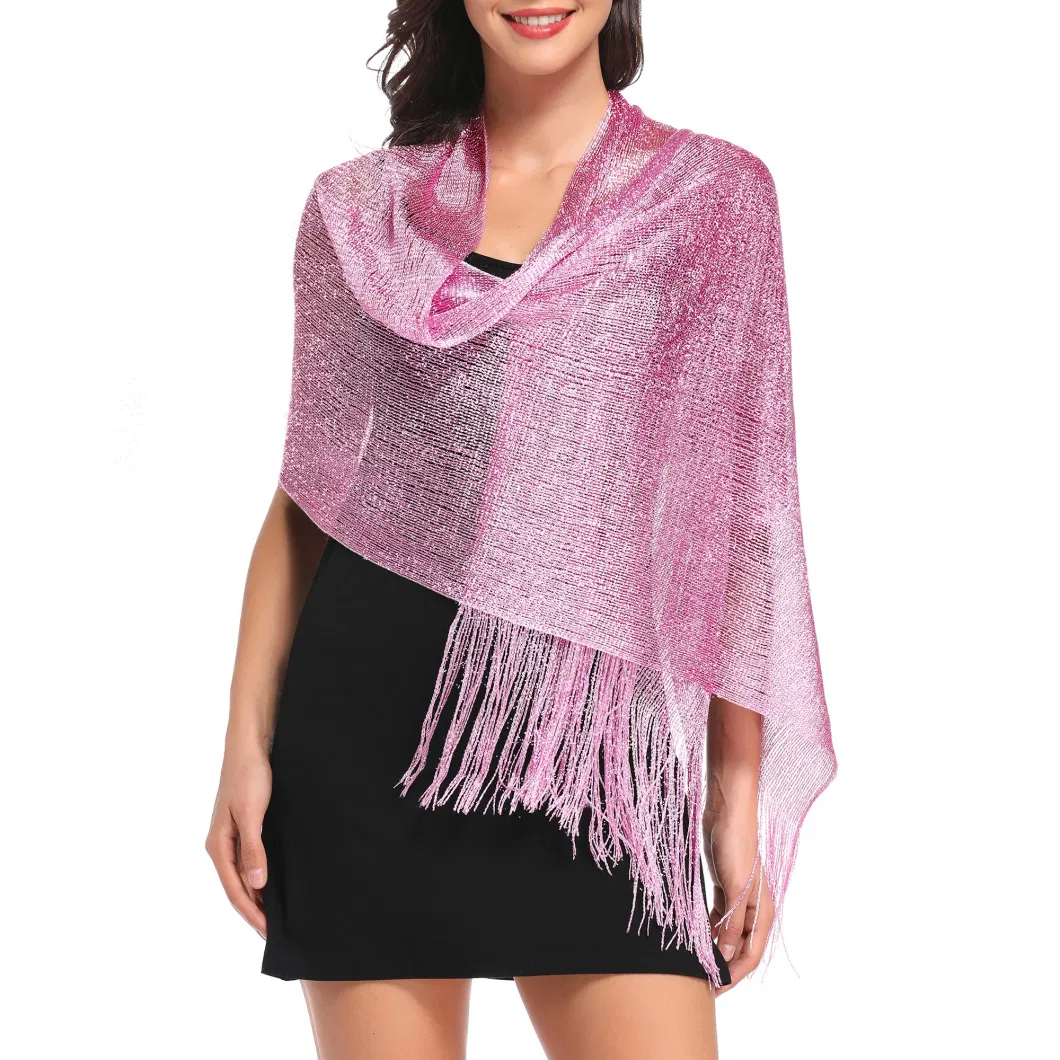 Ladies Summer Light Solid Color Shimmering Metallic Shawls and Wraps