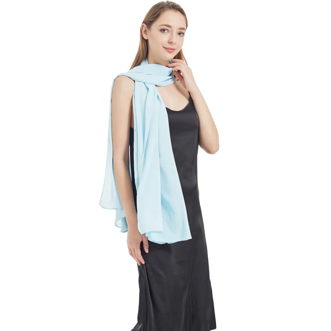 Elegant Women Light Blue Chiffon Poncho Shawls and Wraps Scarf