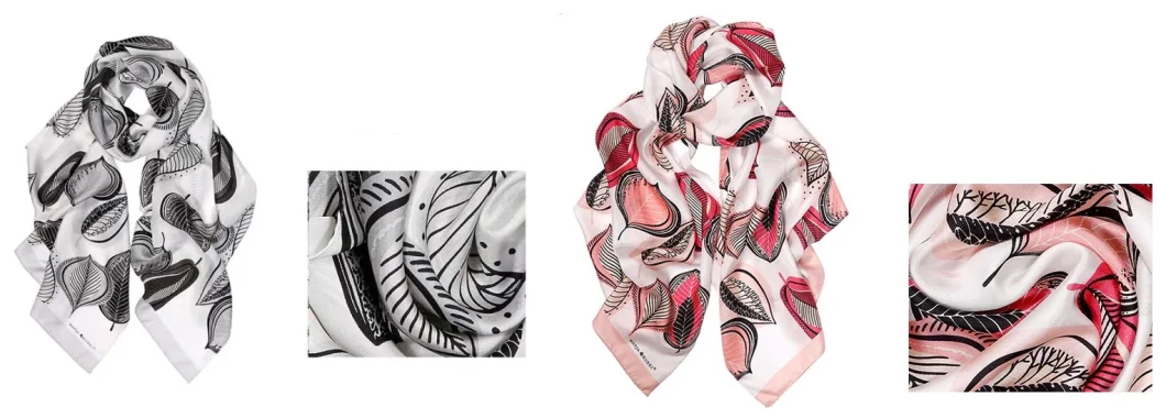 Women&prime;s 100% Mulberry Long Pattern Silk Chiffon Georgette Scarf Floral Print Scarf Wrap Shawl