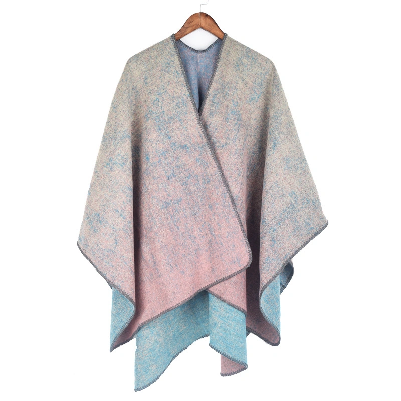 Knitted Shawl Jacquard Split Cape Winter Gradient Oversized Wrap Women Poncho