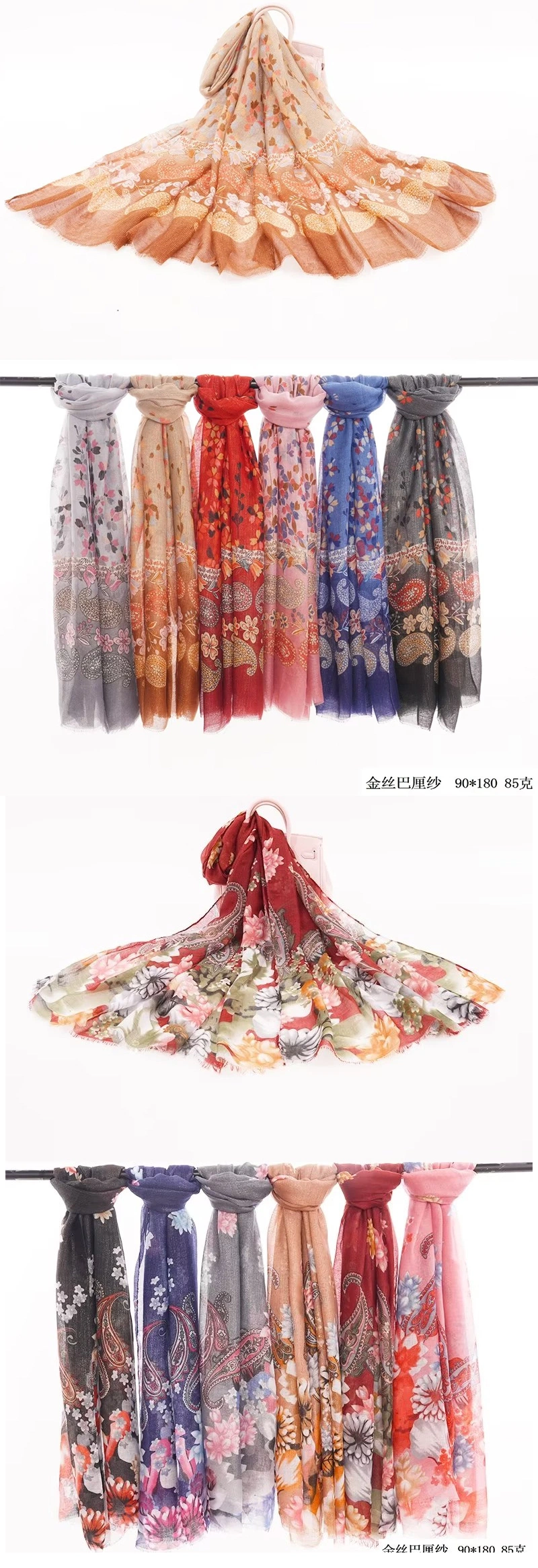 Newest Fashion Summer Bright Breathable Cotton Voile Scarfs