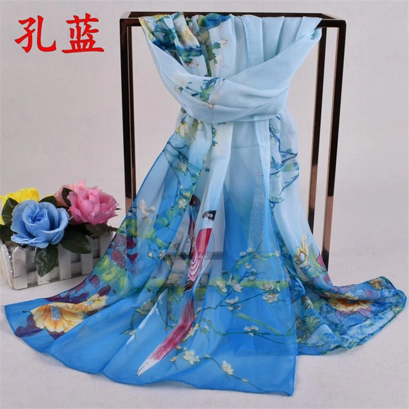 Multifunctional Magpie Floral Printed Scarf Chiffon Long Shawl for Gift