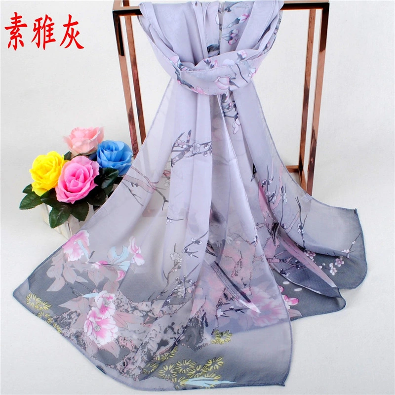 Multifunctional Magpie Floral Printed Scarf Chiffon Long Shawl for Gift