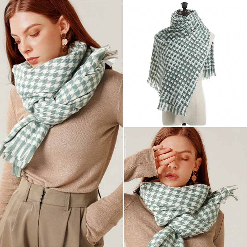 Best Seller Houndstooth Scarf Women&prime; S Winter New Plaid Fashion Cotton Knitted Lady Scarf
