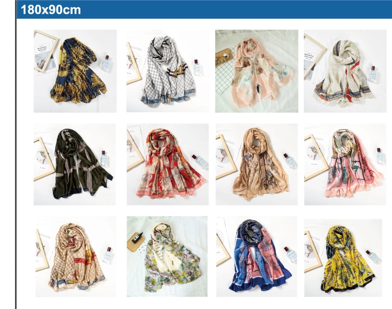 Wholesale Hot Sale Fashion Women&prime;s Designer Scarves Luxury Brand Pattern Custom Long Turkish Silk Scarf