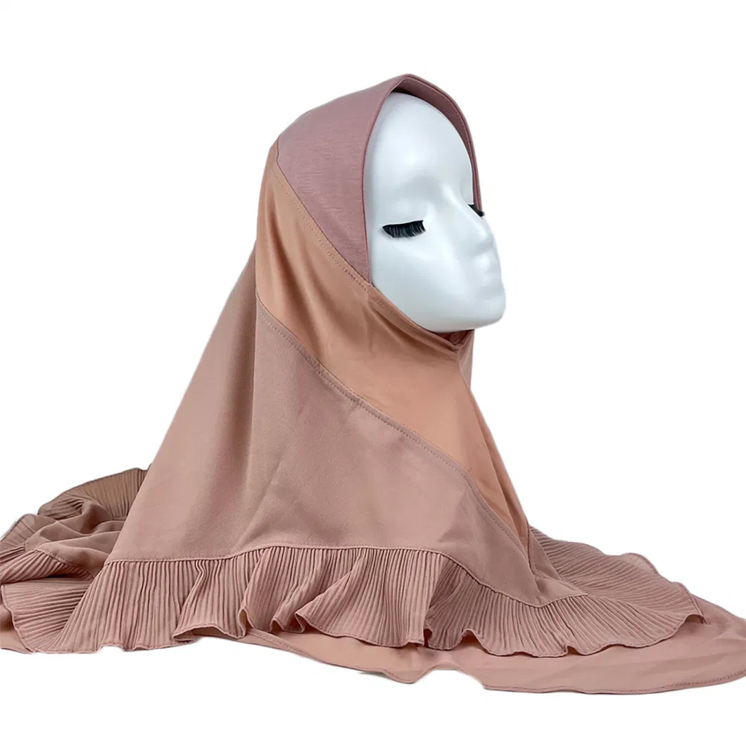 Bilayer Chiffon Skin-Friendly Muslim Head Scarf with Ruffled Women Foulard Hijab