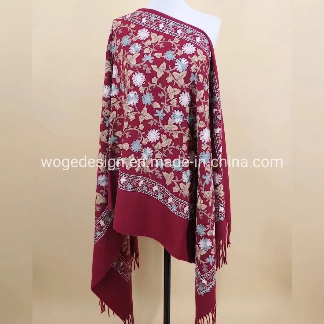 Factory Wholesale Pakistan Woman Dress Clothing Scarf Embroidered Floral Pashmina Shawls