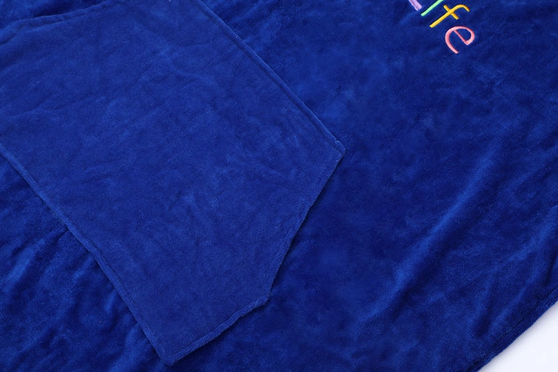 OEM Wholesale Custom 100% Cotton Blue Poncho Surf Hooded Towel Changing Robe