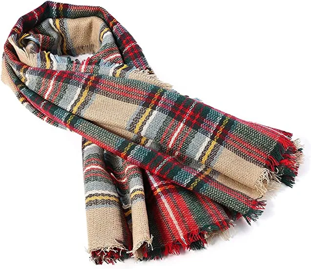 Tassel Fall Winter Classic Women&prime;s Plaid Warm Blanket Shawl Wrap Large Soft Chunky Scarves