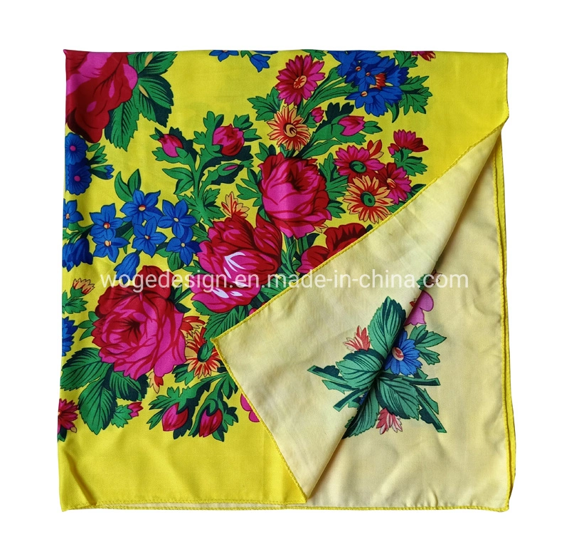 140*140cm Maxi Woge Unique Bright Muffler Dress Scarves Women Print Polyester Fabric Square Factory Floral Shawl