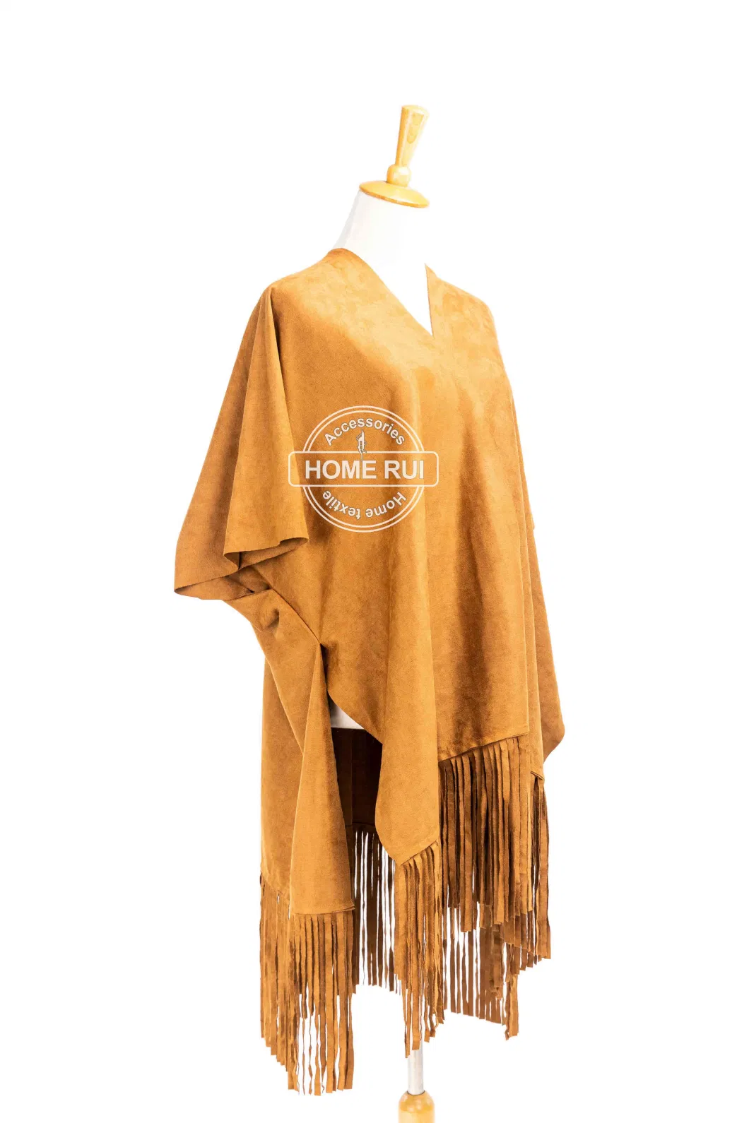 Home Rui Maufacturer Outerwear Spring Autumn Woman Apparel Accessory Fashion Suede Trendy Plain Mustard Oversize Wraps Fringes Cardigan Cloak Cape