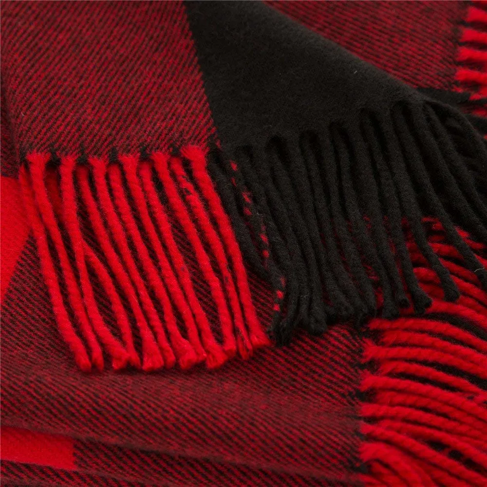 Winter Cashmere Warm Comfortable Classic Red and Black Plaid Acrylic Woven Scarf with Sleeves Wholesale