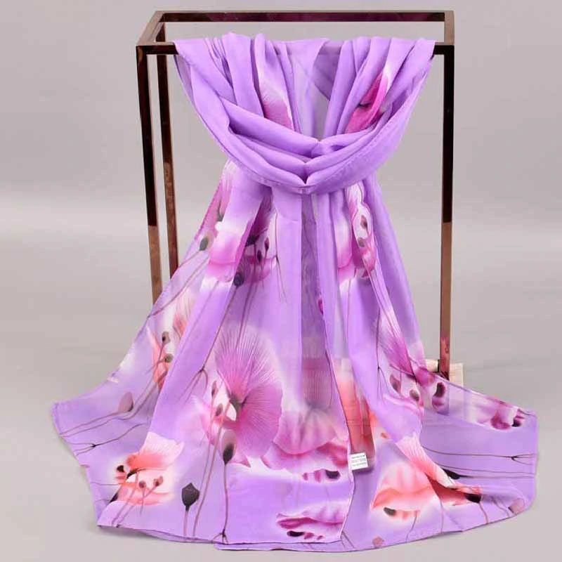 Spring New Gradient Color Ginkgo Chiffon Printed Long Silk Scarf